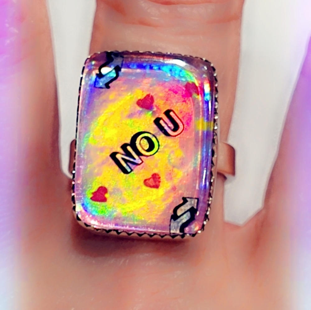 Glass Crystal "No U" Sterling Gemstone Ring